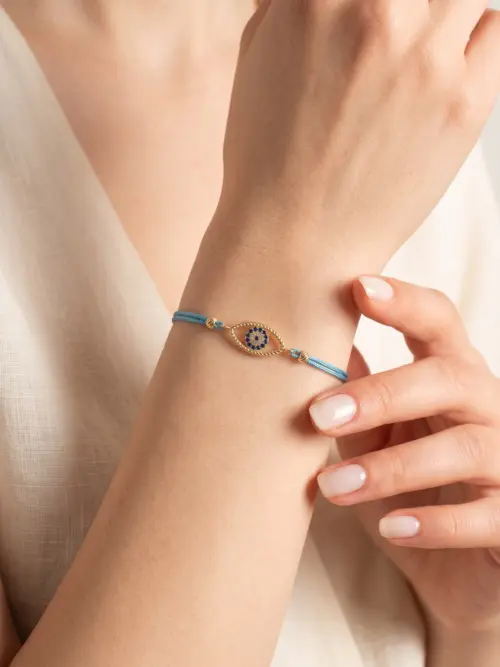14 Ayar Altın İpli Nazar Boncuğu Bileklik IP3775A, one size