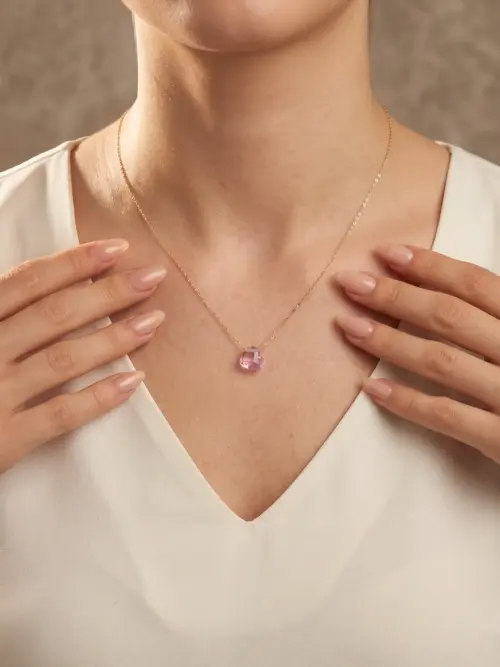 14 Ayar Altın Özel Tasarım Kalp Pembe Kolye KALP010, one size