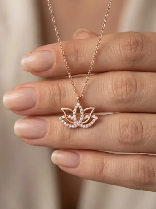 14 Ayar Altın Yarı Taşlı Lotus Kolye